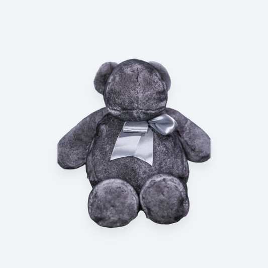 Artisan Handmade Grey Teddy Bear – Luxury Rex Rabbit Fur Collectible