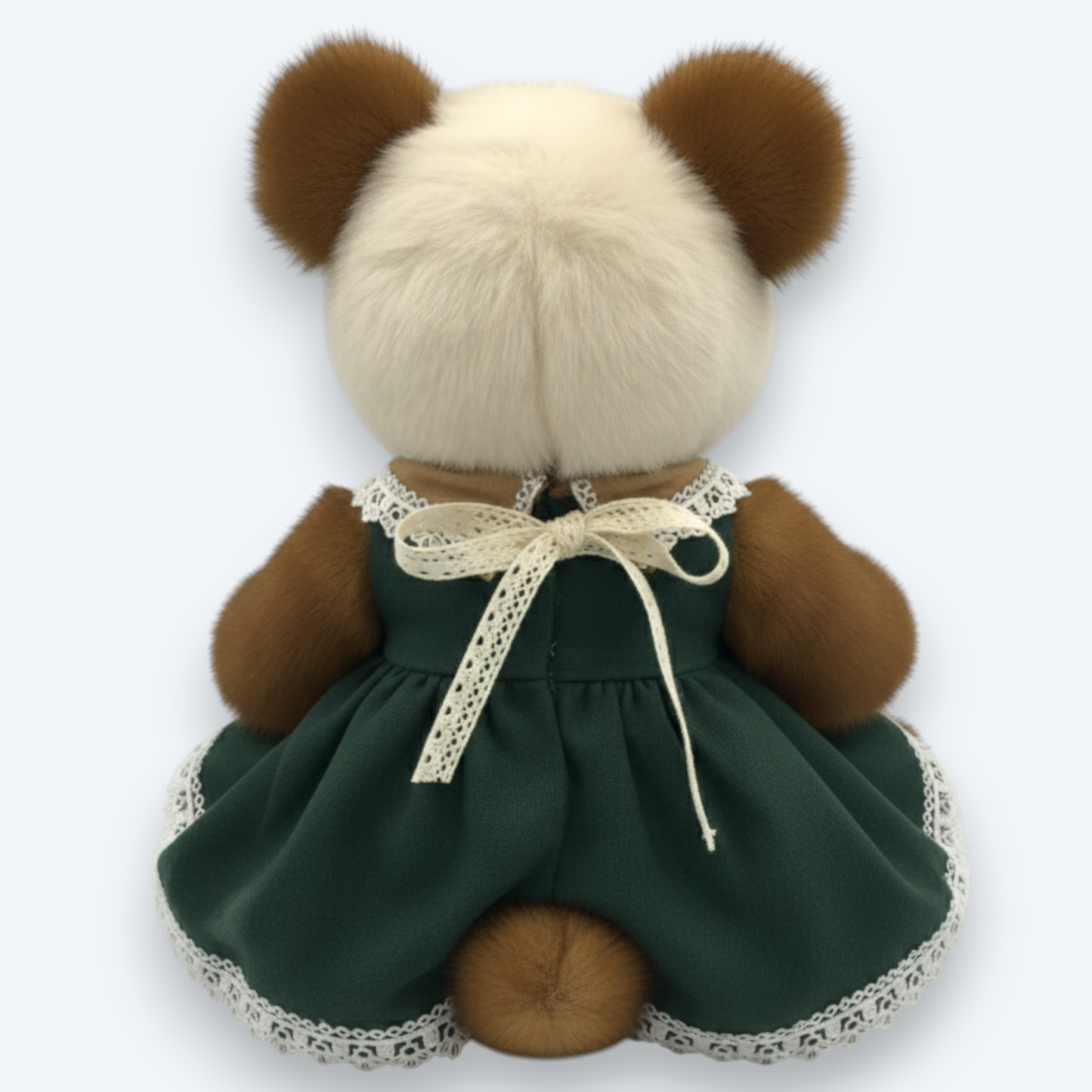 Artisan Handmade Forest Grace Bear – Luxury Natural Mink Fur Designer Plush in Lace Dress