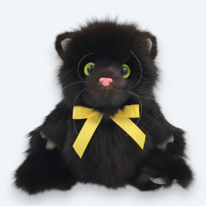 Artisan Handmade "Midnight Silk" Kitten – Luxury Natural Mink Fur Toy