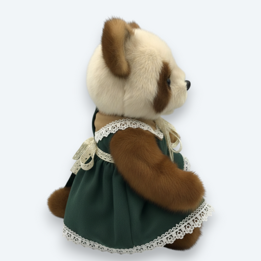 Artisan Handmade Forest Grace Bear – Luxury Natural Mink Fur Designer Plush in Lace Dress