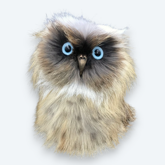 Artisan Handmade "Golden Owl" – Luxury Natural Fox Fur Designer Plush