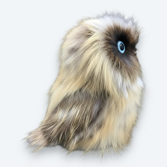 Artisan Handmade "Golden Owl" – Luxury Natural Fox Fur Designer Plush