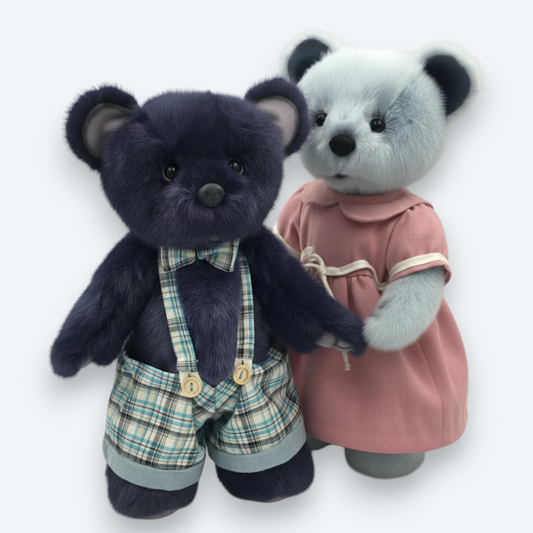 Artisan Handmade "Golden Sand" Bear Duo – Luxury Natural Mink Fur Designer Set