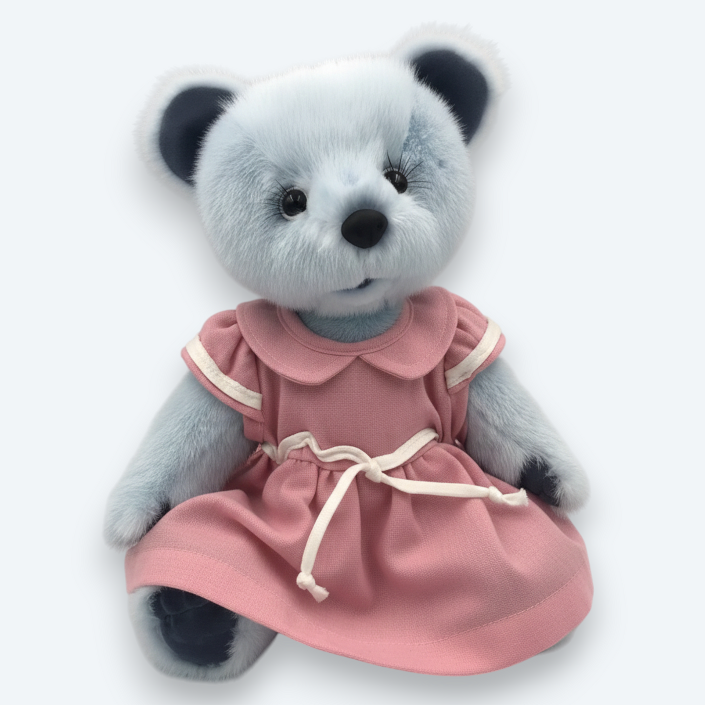 Artisan Handmade Azure Breeze Bear in Dusty Rose Dress – Luxury Natural Mink Fur Designer Plush