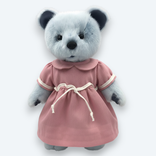 Artisan Handmade Azure Breeze Bear in Dusty Rose Dress – Luxury Natural Mink Fur Designer Plush