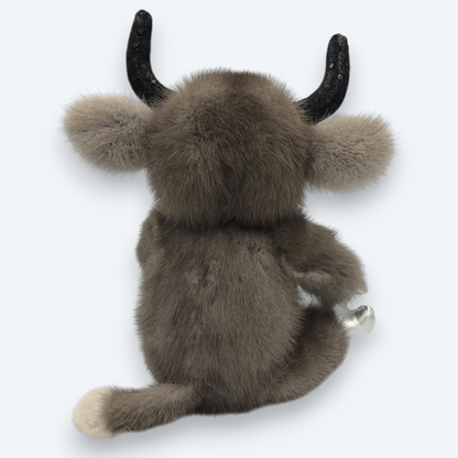Artisan Handmade Silver Horn Bull – Luxury Natural Mink Fur Designer Plush