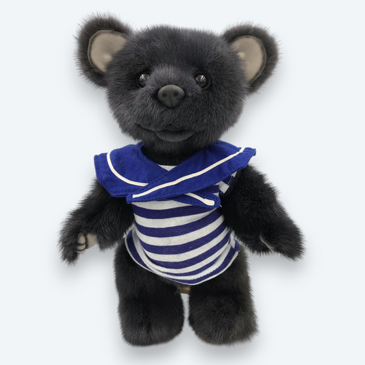 Artisan Handmade "Midnight Sailor" Bear – Luxury Natural Mink Fur Designer Plush