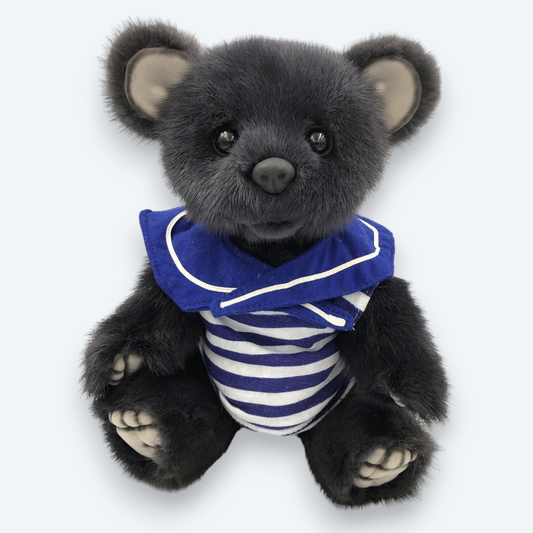 Artisan Handmade "Midnight Sailor" Bear – Luxury Natural Mink Fur Designer Plush