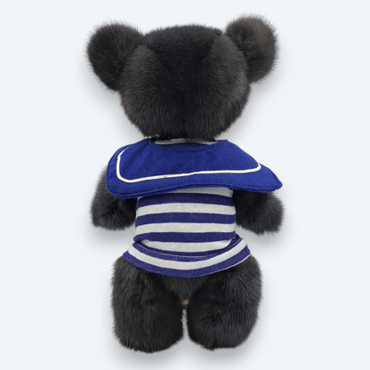 Artisan Handmade "Midnight Sailor" Bear – Luxury Natural Mink Fur Designer Plush