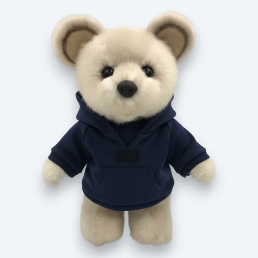 Artisan Handmade Vanilla Mink Bear in Midnight Hoodie – Luxury Natural Fur Designer Plush