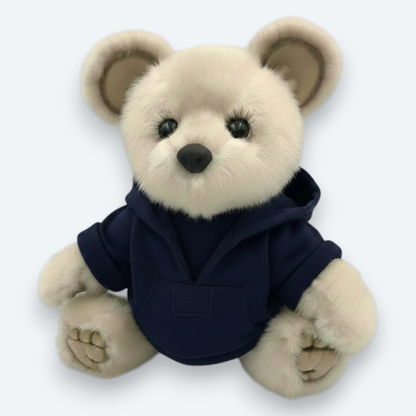 Artisan Handmade Vanilla Mink Bear in Midnight Hoodie – Luxury Natural Fur Designer Plush