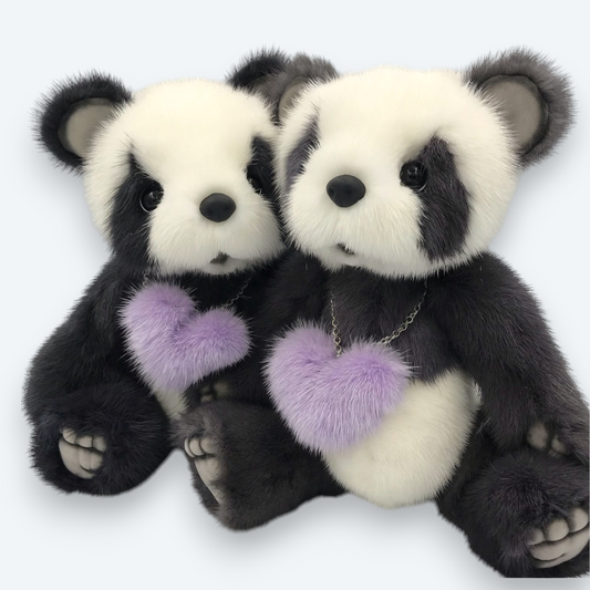 Artisan Handmade "Yin & Yang" Panda Duo – Luxury Natural Mink Fur Designer Set