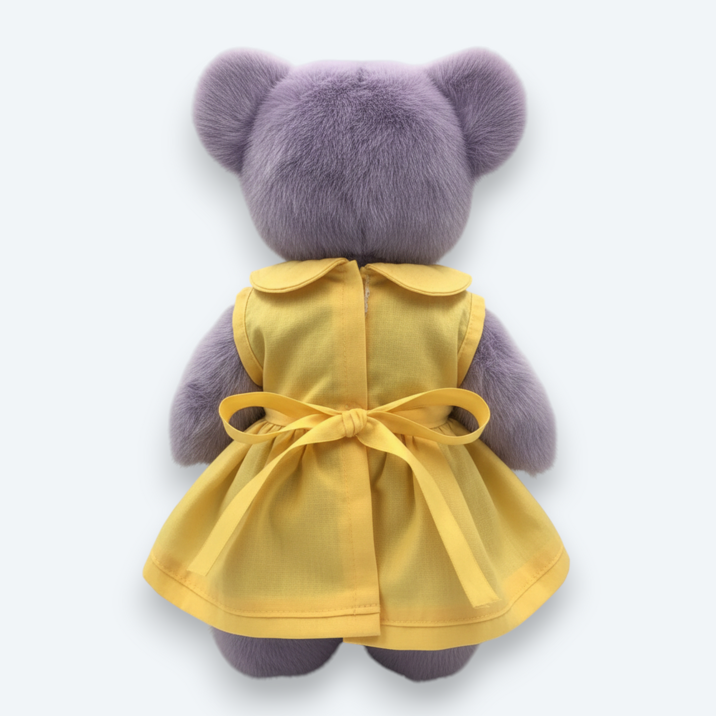 Artisan Handmade Lavender Mist Bear in Citrine Dress – Luxury Natural Mink Fur Designer Plush
