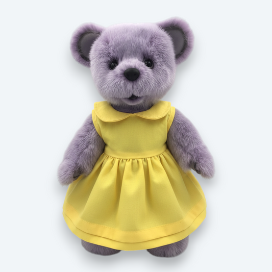 Artisan Handmade Lavender Mist Bear in Citrine Dress – Luxury Natural Mink Fur Designer Plush