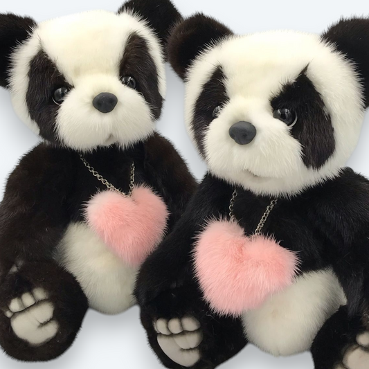 Artisan Handmade "Yin & Yang" Panda Duo – Luxury Natural Mink Fur Designer Set