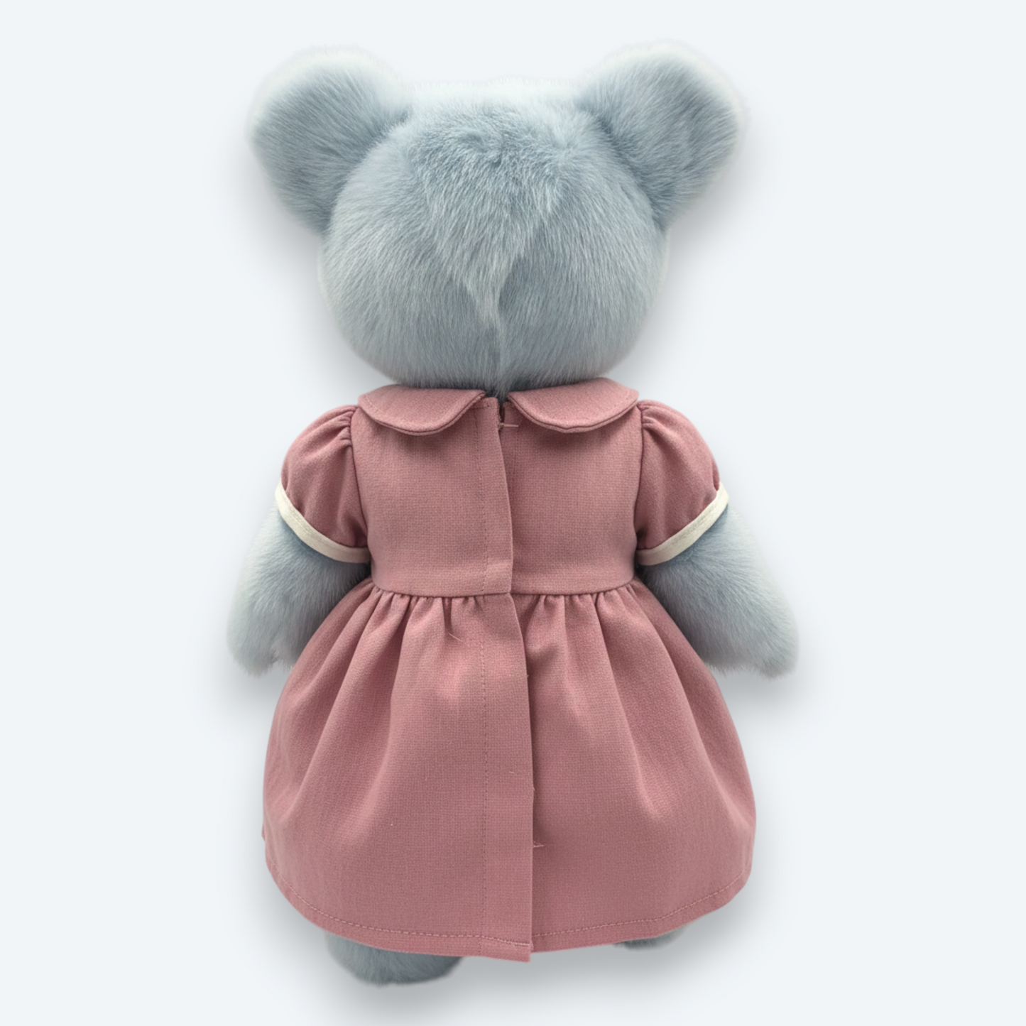Artisan Handmade Azure Breeze Bear in Dusty Rose Dress – Luxury Natural Mink Fur Designer Plush