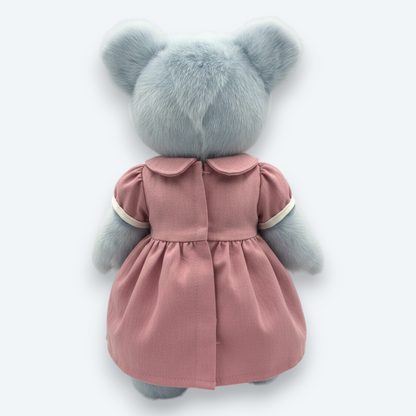 Artisan Handmade Azure Breeze Bear in Dusty Rose Dress – Luxury Natural Mink Fur Designer Plush