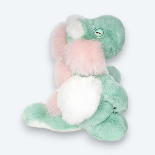 Artisan Handmade Mint & Pink Dragon – Luxury Rex Rabbit & Arctic Fox Fur Plush