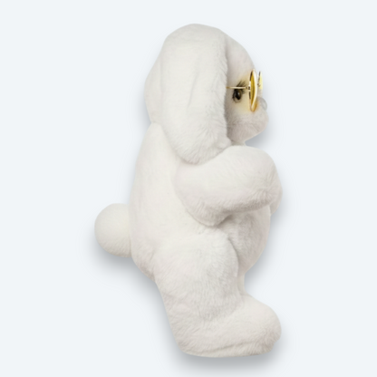 Artisan Handmade White Bunny in Yellow Glasses – Luxury Rex Rabbit Fur Plush